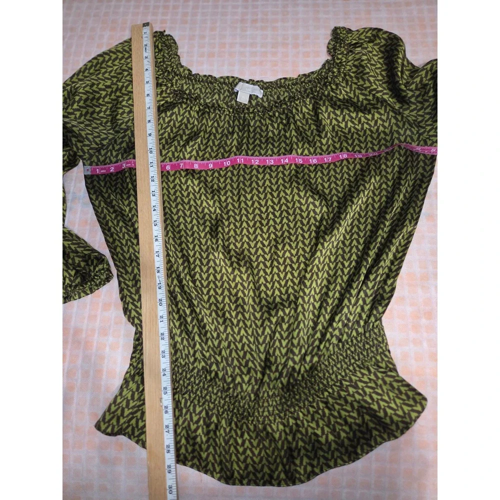 Michael Kors Blouse Women XL Green Geometric Boho Peasant‎ Top
